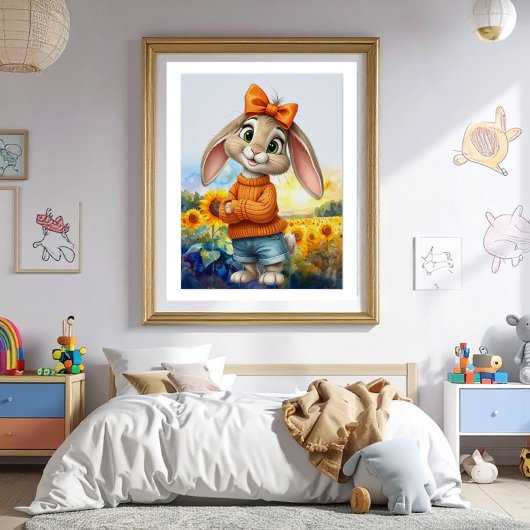 Girly rabbit sunflower field  perfect poster