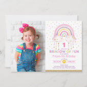 Girly Rainbow Clouds Confetti Pink Gold Birthday Kaart (Voorkant)