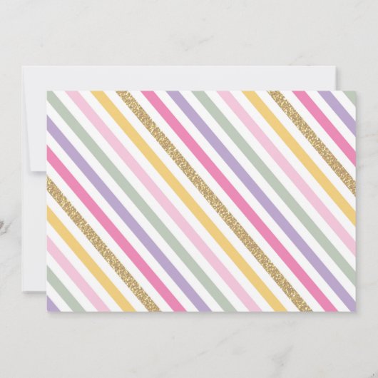 Girly Rainbow Clouds Confetti Pink Gold Birthday Kaart (Achterkant)