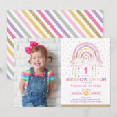 Girly Rainbow Clouds Confetti Pink Gold Birthday Kaart (Voorkant / Achterkant)