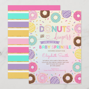 Girly Rainbow Donuts Diapers Baby Sprinkle Shower Kaart