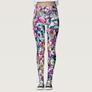 Girly Rainbow Faux Sequins Bling Leggings