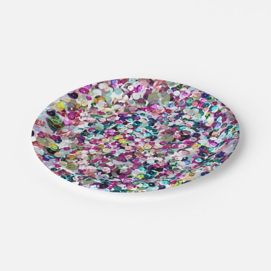 Girly Rainbow Faux Sequins Bling Papieren Bordje (Gekanteld)