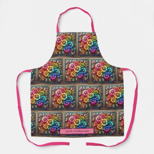 Girly Rainbow Flowers and Glitter Drips Apron Schort (Voorkant)