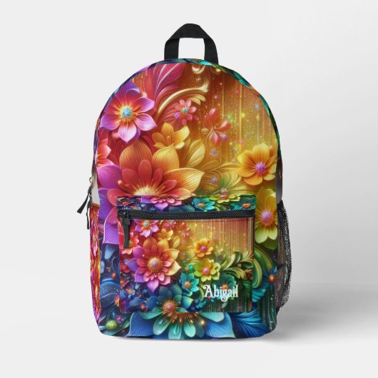 Girly Rainbow Flowers with Glitter Drips Backpack Bedrukte Rugzak (Voorkant)