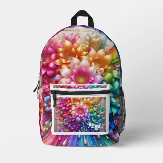 Girly Rainbow Flowers with Glitter Drips Backpack Bedrukte Rugzak (Voorkant)
