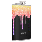 Girly Rainbow Glitter droogt spaarmonogram Heupfles (Rechts)