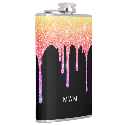 Girly Rainbow Glitter droogt spaarmonogram Heupfles (Rechts)