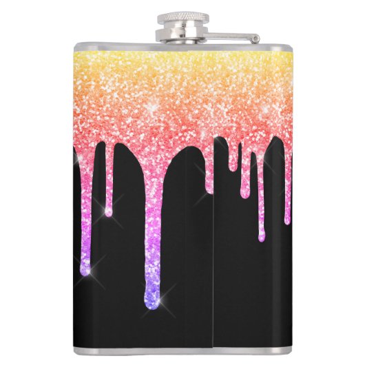 Girly Rainbow Glitter droogt spaarmonogram Heupfles (Achterkant)