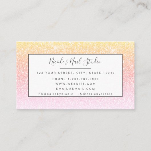 Girly Rainbow Glitter Mani Pedi Nail Studio Visitekaartje (Achterkant)