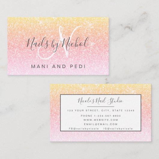 Girly Rainbow Glitter Mani Pedi Nail Studio Visitekaartje (Voorkant / Achterkant)