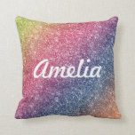 Girly Rainbow Glitter Monogram Naam Gooi Kussen<br><div class="desc">Voeg een spetter van kleur toe aan uw ruimte met kussens van Zazzle. Personaliseer met jouw naam, monogram, initiaal of tekst. U kunt tekstkleur en doopvontstijl veranderen gebruikend het aanpassen verdere optie. Ideaal voor een meisjesslaapkamer. De details van het glitterontwerp worden gesimuleerd in het kunstwerk. Bij de vervaardiging van dit...</div>