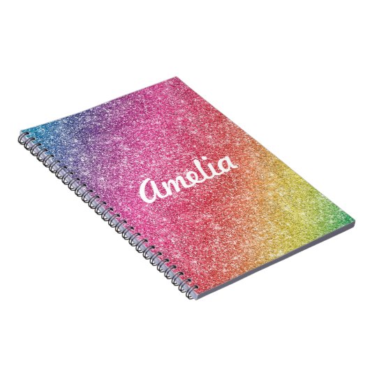 Girly Rainbow Glitter Monogram Name Notitieboek (Rechterzijde)