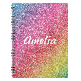 Girly Rainbow Glitter Monogram Name Notitieboek