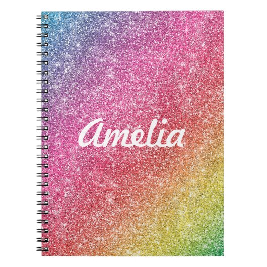 Girly Rainbow Glitter Monogram Name Notitieboek (Voorkant)