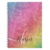 Girly Rainbow Glitter Monogram Name Notitieboek (Voorkant)