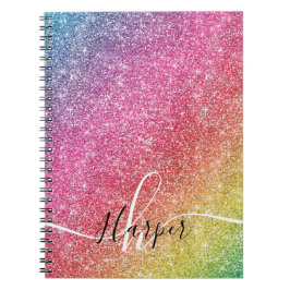 Girly Rainbow Glitter Monogram Name Notitieboek