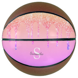 Girly Rainbow Glitter Sparkle Dripmonogram Basketbal