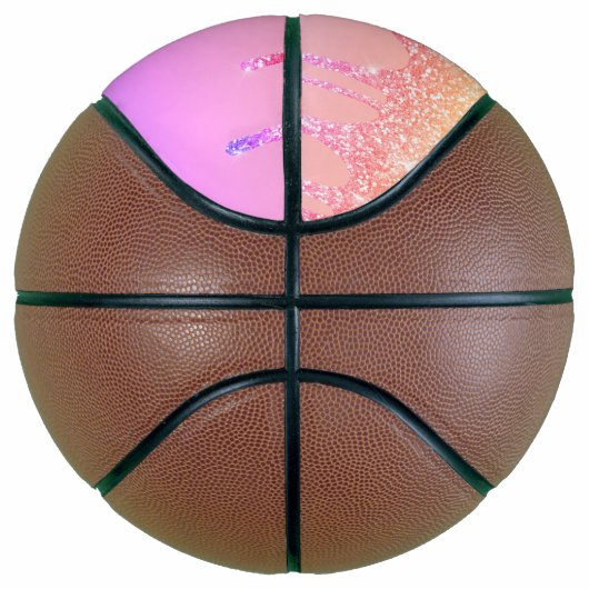 Girly Rainbow Glitter Sparkle Dripmonogram Basketbal (Rechts)