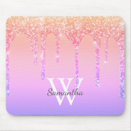 Girly Rainbow Glitter Sparkle Dripmonogram Muismat