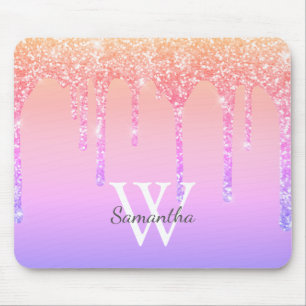 Girly Rainbow Glitter Sparkle Dripmonogram Muismat