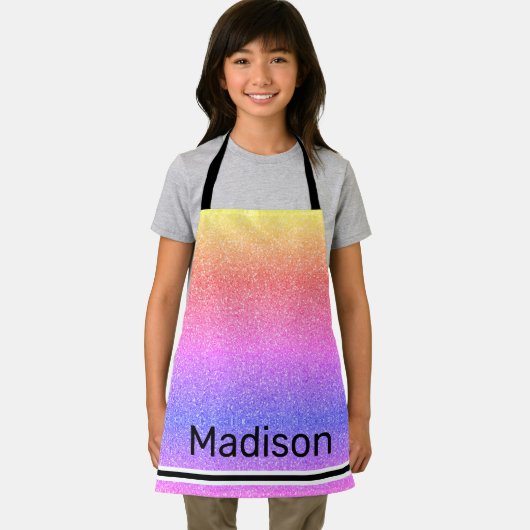 Girly Rainbow Glitter Sparkle Personalized Kindere Schort (Insitu)