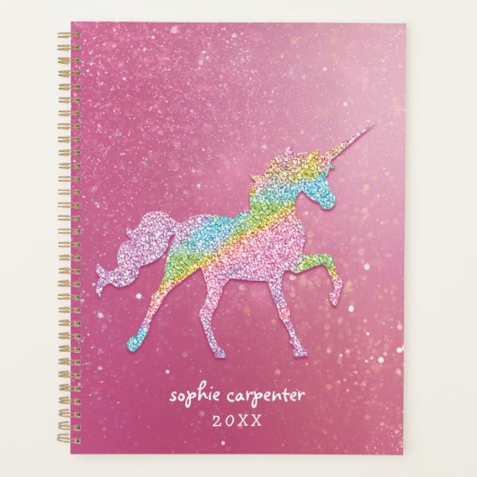 Girly Rainbow Glitter Unicorn Planner (Voorkant)