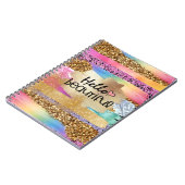 Girly rainbow gold glitter hello beautiful heart notitieboek (Linkerzijde)
