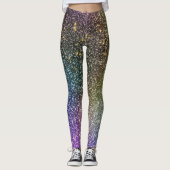 Girly Rainbow Gold Glitter Ombre Galaxy Socks Leggings (Voorkant)
