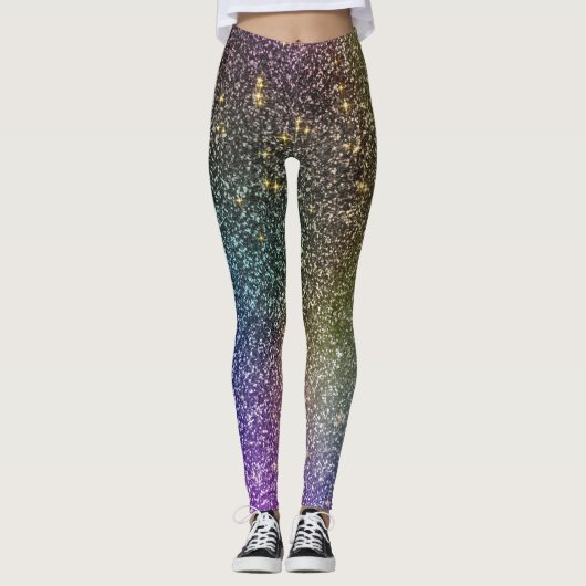 Girly Rainbow Gold Glitter Ombre Galaxy Socks Leggings (Voorkant)