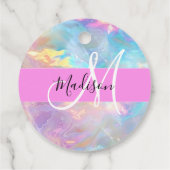Girly Rainbow Holografische Iridescent Monogram Na Bedankjes Labels (Achterkant)