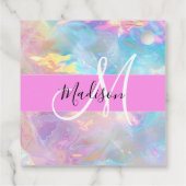 Girly Rainbow Holografische Iridescent Monogram Na Bedankjes Labels (Achterkant)