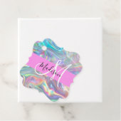 Girly Rainbow Holografische Iridescent Monogram Na Bedankjes Labels (In situ)