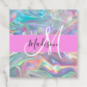 Girly Rainbow Holografische Iridescent Monogram Na Bedankjes Labels (Achterkant)