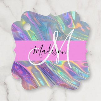 Girly Rainbow Holografische Iridescent Monogram Na Bedankjes Labels