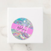 Girly Rainbow Holografische Iridescent Monogram Na Bedankjes Labels (In situ)