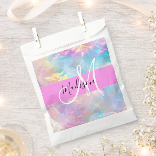 Girly Rainbow Holografische Iridescent Monogram Na Bedankzakje (Geknipt)