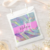 Girly Rainbow Holografische Iridescent Monogram Na Bedankzakje (Geknipt)
