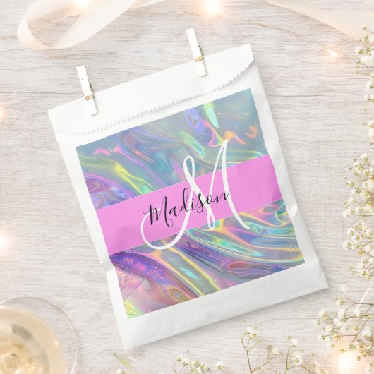 Girly Rainbow Holografische Iridescent Monogram Na Bedankzakje (Geknipt)
