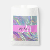 Girly Rainbow Holografische Iridescent Monogram Na Bedankzakje (Voorkant)
