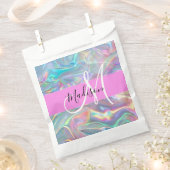 Girly Rainbow Holografische Iridescent Monogram Na Bedankzakje (Geknipt)