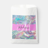 Girly Rainbow Holografische Iridescent Monogram Na Bedankzakje (Voorkant)