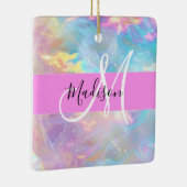 Girly Rainbow Holografische Iridescent Monogram Na Keramisch Ornament (Rechts)
