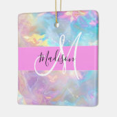 Girly Rainbow Holografische Iridescent Monogram Na Keramisch Ornament (Links)