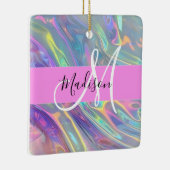 Girly Rainbow Holografische Iridescent Monogram Na Keramisch Ornament (Rechts)