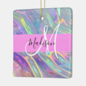 Girly Rainbow Holografische Iridescent Monogram Na Keramisch Ornament (Links)