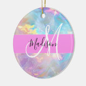 Girly Rainbow Holografische Iridescent Monogram Na Keramisch Ornament (Links)