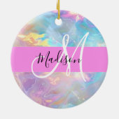 Girly Rainbow Holografische Iridescent Monogram Na Keramisch Ornament (Achterkant)