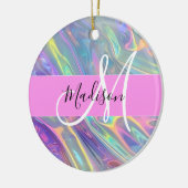 Girly Rainbow Holografische Iridescent Monogram Na Keramisch Ornament (Links)