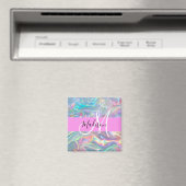 Girly Rainbow Holografische Iridescent Monogram Na Magneet (Insitu (Vaatwasser))